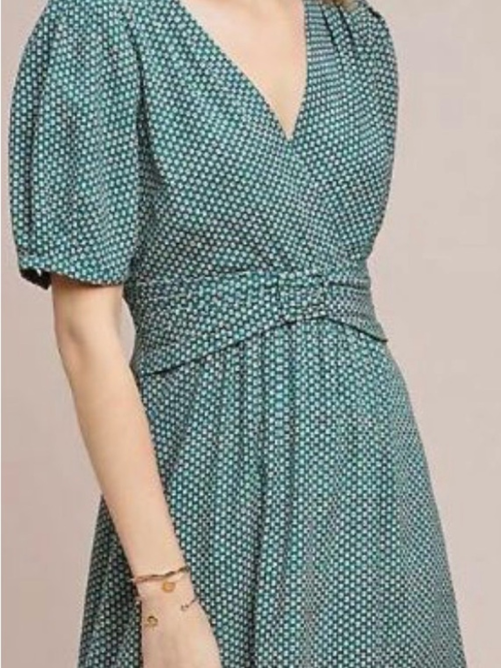Maeve for Anthropologie Teal Polka Dot Dress Coquette Summer Fall Midi